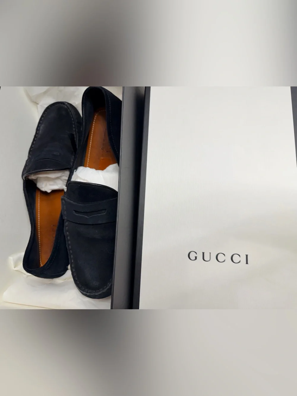 Gucci Black Suede Penny Loafers for Men size 10